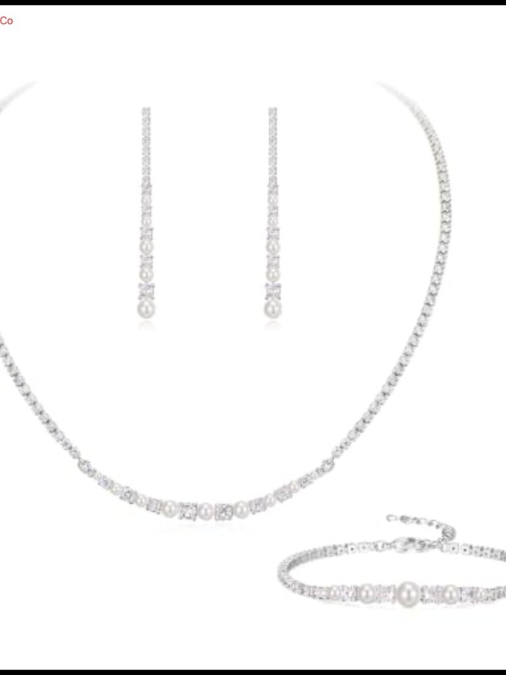 Cubic Zirconia Faux Pearl Leaf Wedding Jewelry Set Necklace Earrings Bracelet